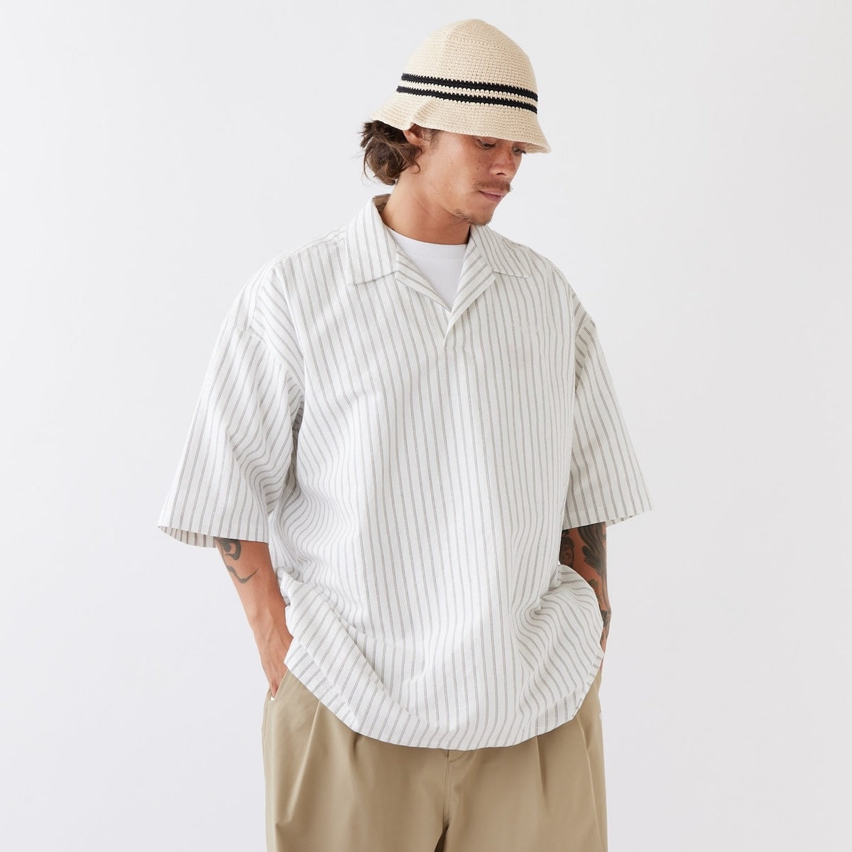 FAT OXOVER エフエイティー オックスオーバー F32610-SH21【メンズ ストライプ 半袖 BIGシルエット 26SS】