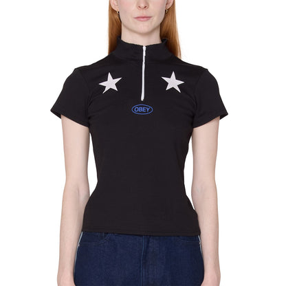 OBEY RELAY MOCK NECK SS オベイ リレー モックネック SS 231080164【レディース ハーフジップ フィットシルエット 半袖 26SS】
