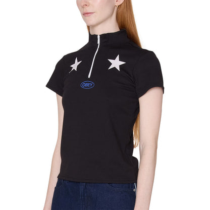 OBEY RELAY MOCK NECK SS オベイ リレー モックネック SS 231080164【レディース ハーフジップ フィットシルエット 半袖 26SS】
