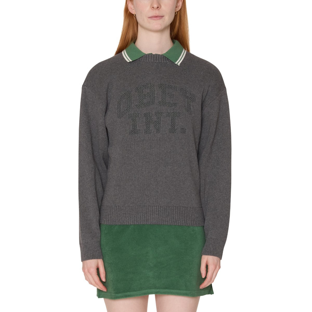 OBEY LEAGUE CREW SWEATER オベイ リーグ クルー セーター 251000140【レディース 綿素材 ニットスウェット リラックスフィット 26SS】
