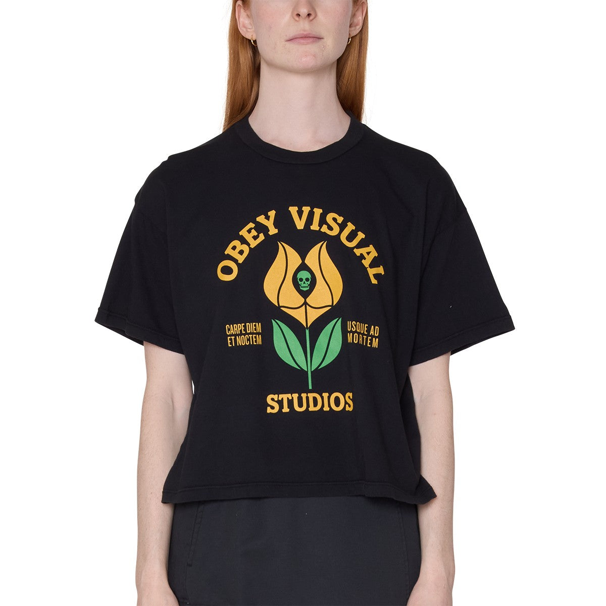 OBEY CARPE DIEM FLOWER ROW T-SHIRT オベイ カルペ ディエム フラワー ロウ ティーシャツ 268072715【レディース コットン素材 グラフィック 半袖 26SS】