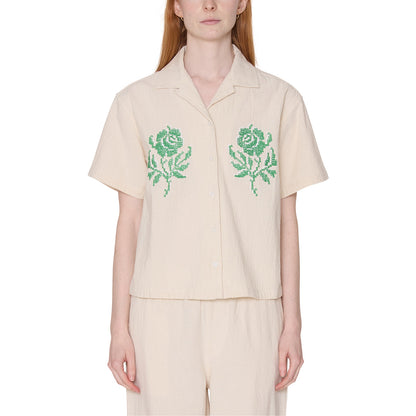 OBEY ROSES EMBELLISHED SS SHIRT オベイ ローズ エンベリッシュド ショートスリーブ シャツ 281210124【レディース コットン100％ 刺繍グラフィック 通気性 26SS】