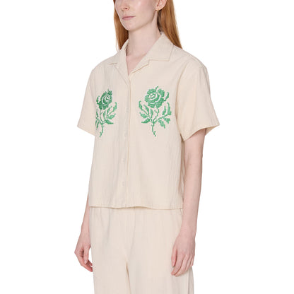 OBEY ROSES EMBELLISHED SS SHIRT オベイ ローズ エンベリッシュド ショートスリーブ シャツ 281210124【レディース コットン100％ 刺繍グラフィック 通気性 26SS】