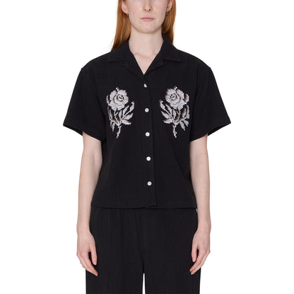 OBEY ROSES EMBELLISHED SS SHIRT オベイ ローズ エンベリッシュド ショートスリーブ シャツ 281210124【レディース コットン100％ 刺繍グラフィック 通気性 26SS】
