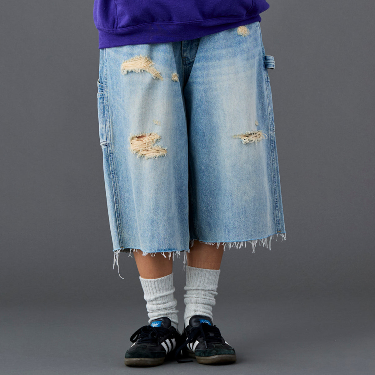 Liberaiders DAMAGED DENIM BUGGY SHORTS リベレイダース ダメージド デニム バギー ショーツ 738032601【メンズ デニムショーツ バギーショーツ ハーフパンツ カジュアルパンツ 26SS】