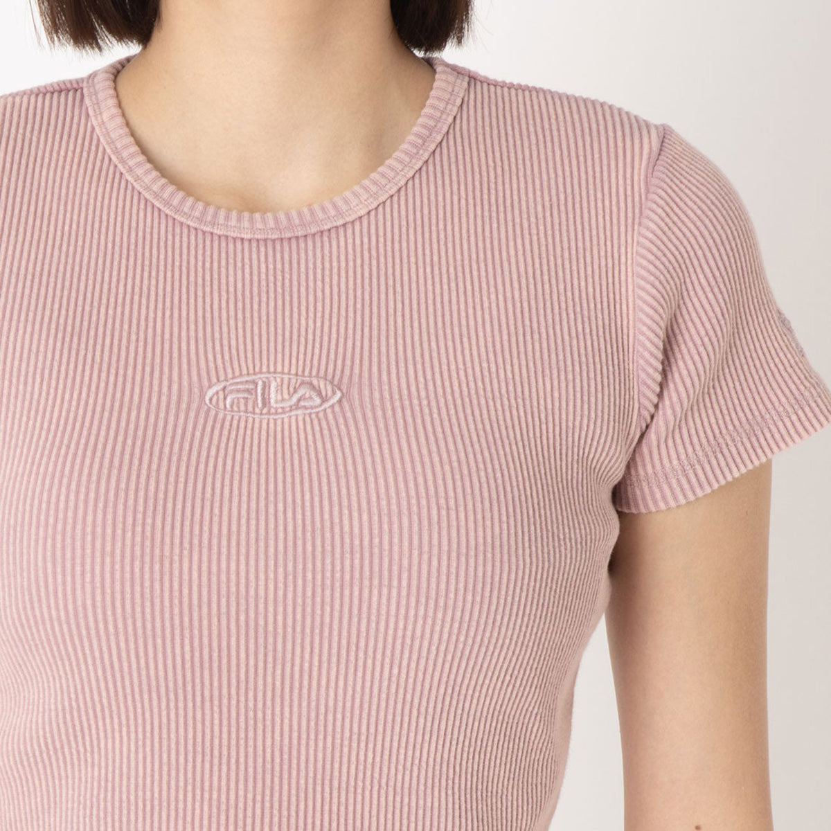 FILA PIGMENT RIB S/S TEE フィラ ピグメント リブ ショートスリーブ Tシャツ CE6SAW008【レディース 綿100% 製品染め加工 タイトフィット 26SS】