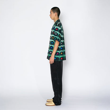 APPLEBUM “Vinyl Wall” Aloha Shirt アップルバム ”ビニールウォール”アロハシャツ 2610210【メンズ レコード柄 総柄アロハ ミュージックモチーフ グリーンベース 26SS】