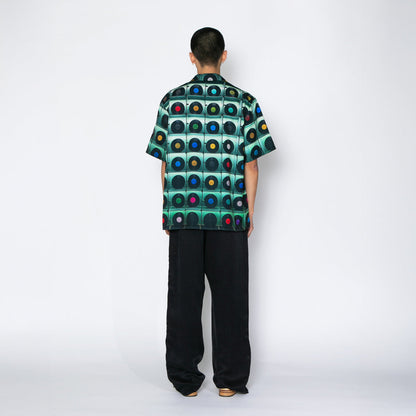 APPLEBUM “Vinyl Wall” Aloha Shirt アップルバム ”ビニールウォール”アロハシャツ 2610210【メンズ レコード柄 総柄アロハ ミュージックモチーフ グリーンベース 26SS】