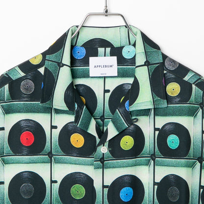 APPLEBUM “Vinyl Wall” Aloha Shirt アップルバム ”ビニールウォール”アロハシャツ 2610210【メンズ レコード柄 総柄アロハ ミュージックモチーフ グリーンベース 26SS】