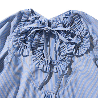 naokitomizuka Frilled design blouse ナオキトミヅカ フリルド デザイン ブラウス GRNTB019【レディース ストライプ フリル ブラウス 26SS】