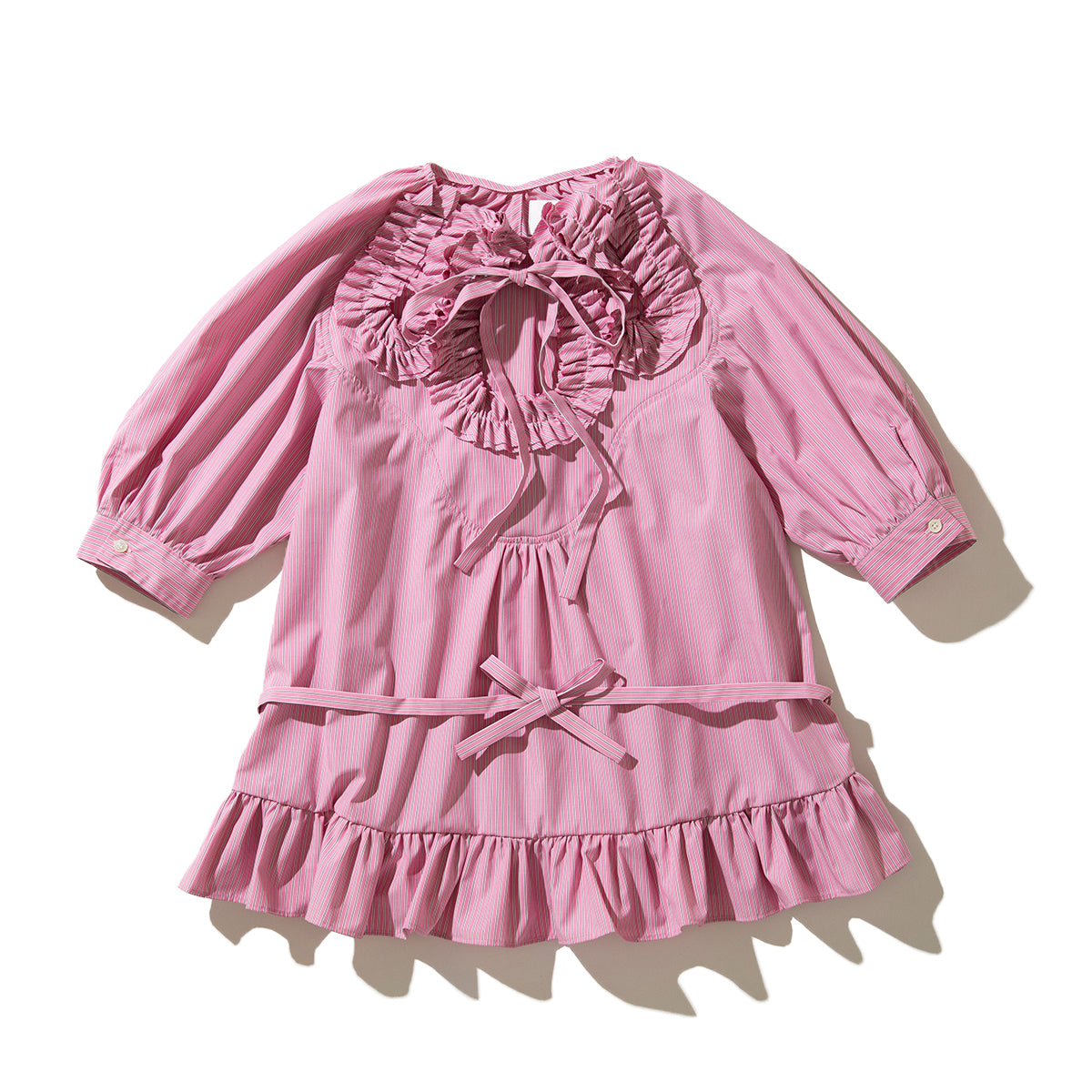 naokitomizuka Frilled design blouse ナオキトミヅカ フリルド デザイン ブラウス GRNTB019【レディース ストライプ フリル ブラウス 26SS】
