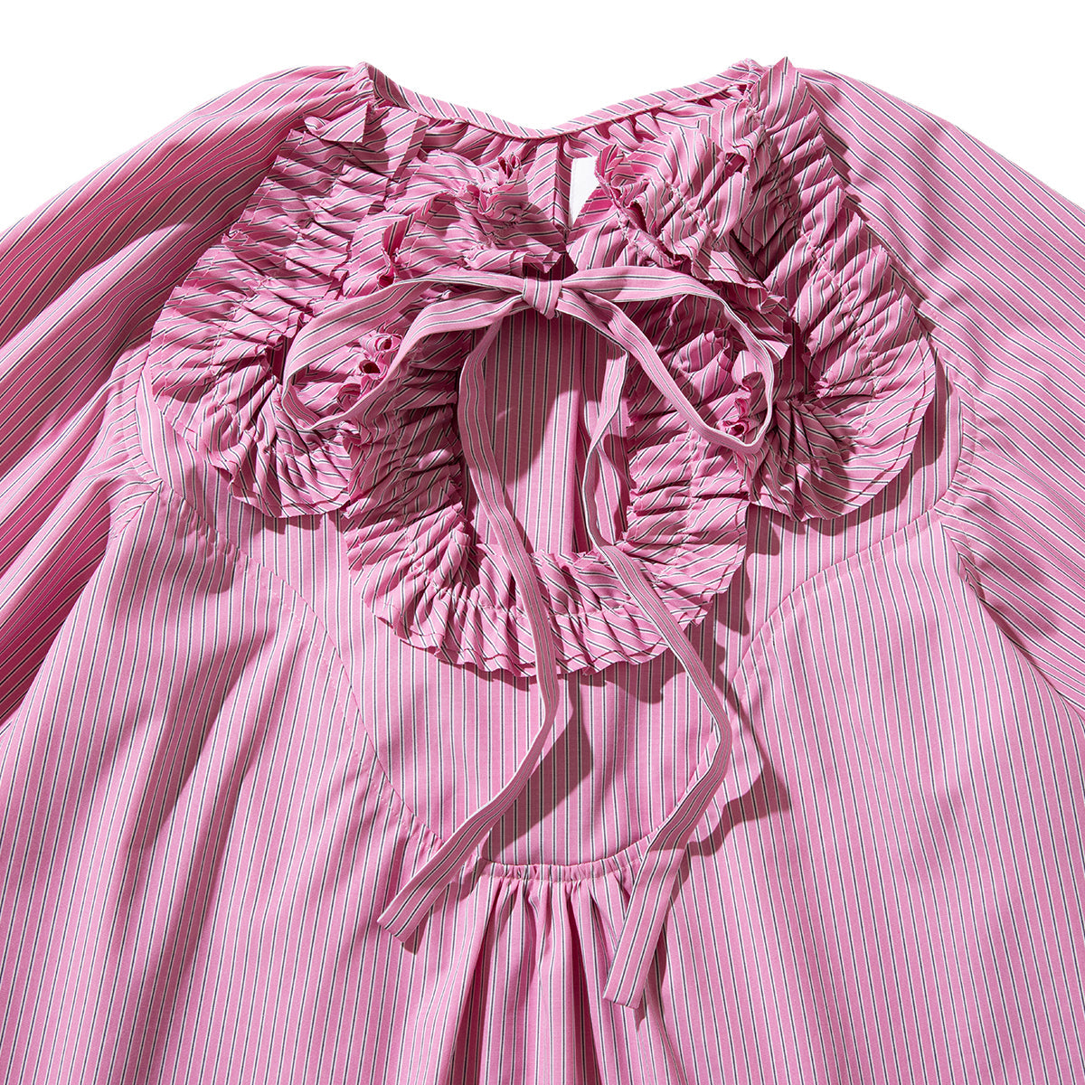 naokitomizuka Frilled design blouse ナオキトミヅカ フリルド デザイン ブラウス GRNTB019【レディース ストライプ フリル ブラウス 26SS】