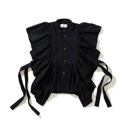 naokitomizuka Shirt collor frilled gilet ナオキトミヅカ シャツ カラー フリルド ジレ GRNTB025【レディース コットン100% フリル ブラウス 2WAY 26SS】