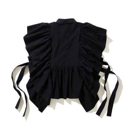 naokitomizuka Shirt collor frilled gilet ナオキトミヅカ シャツ カラー フリルド ジレ GRNTB025【レディース コットン100% フリル ブラウス 2WAY 26SS】