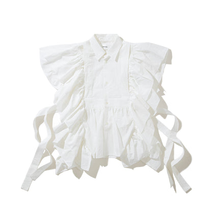 naokitomizuka Shirt collor frilled gilet ナオキトミヅカ シャツ カラー フリルド ジレ GRNTB025【レディース コットン100% フリル ブラウス 2WAY 26SS】