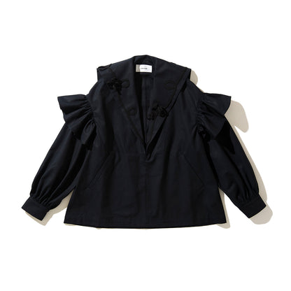 naokitomizuka embroidery Sailor collar jacket ナオキトミヅカ エンブロイダリー セーラーカラー ジャケット GRNTJ009【レディース コットン素材 シャツジャケット フリル 26SS】