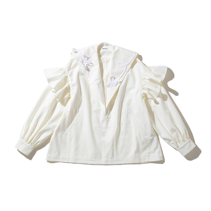 naokitomizuka embroidery Sailor collar jacket ナオキトミヅカ エンブロイダリー セーラーカラー ジャケット GRNTJ009【レディース コットン素材 シャツジャケット フリル 26SS】