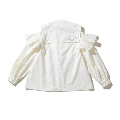 naokitomizuka embroidery Sailor collar jacket ナオキトミヅカ エンブロイダリー セーラーカラー ジャケット GRNTJ009【レディース コットン素材 シャツジャケット フリル 26SS】