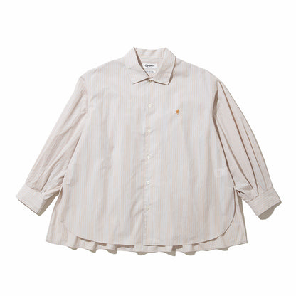 Gymphlex Cotton Multi-Stripe L/S Tunic Shirt ジムフレックス コットン マルチストライプ 長袖チュニックシャツ GY-B0365-PMS【レディース 長袖シャツ リラックスサイズ サイドスリット 26SS】