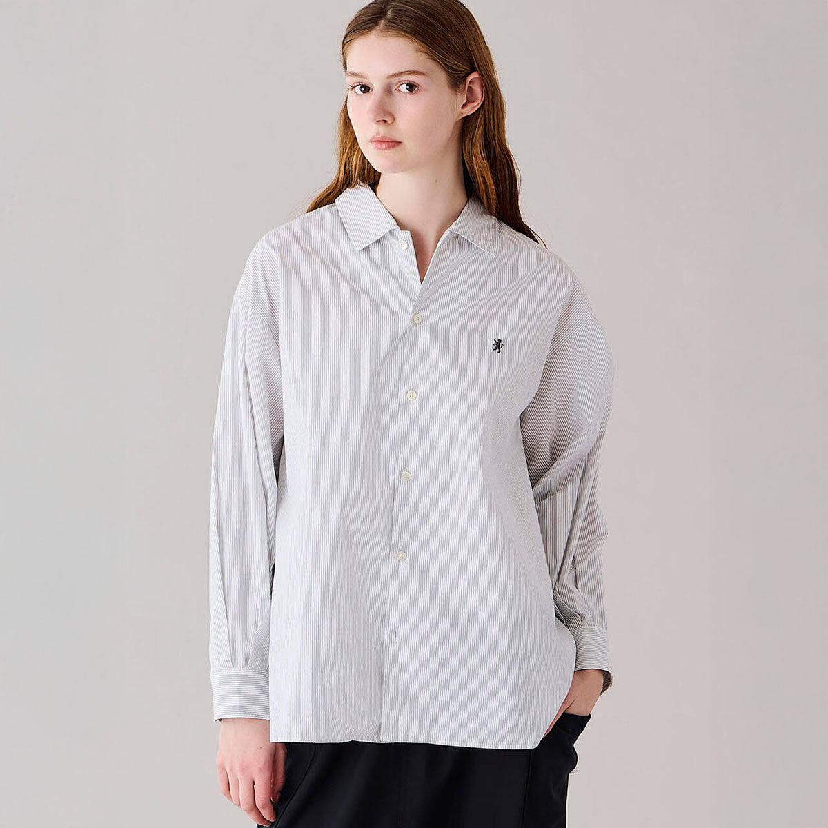 Gymphlex Cotton Stripe L/S Tunic Shirt ジムフレックス コットン ストライプ 長袖チュニックシャツ GY-B0365-PSE【レディース 長袖シャツ リラックスサイズ サイドスリット 26SS】