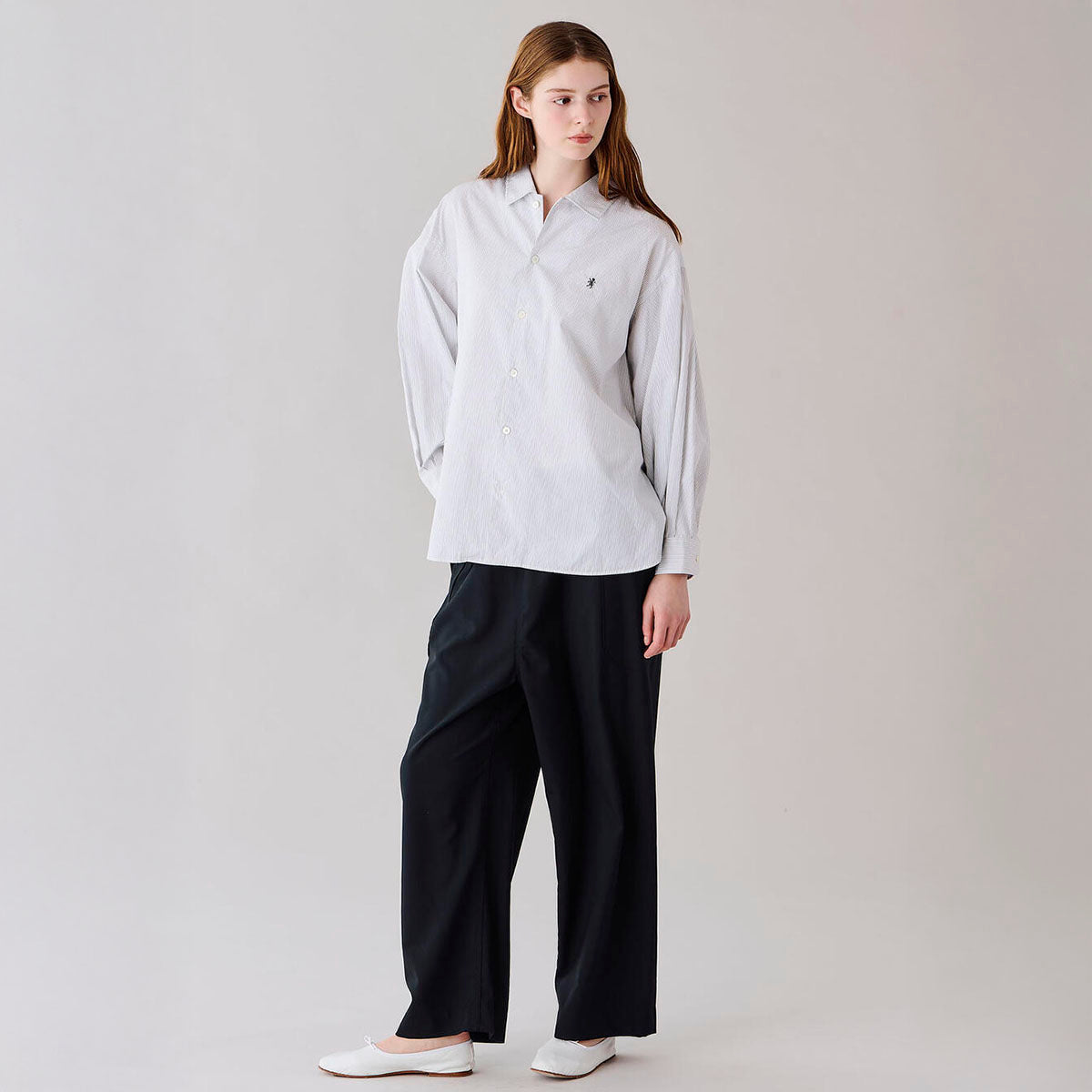 Gymphlex Cotton Stripe L/S Tunic Shirt ジムフレックス コットン ストライプ 長袖チュニックシャツ GY-B0365-PSE【レディース 長袖シャツ リラックスサイズ サイドスリット 26SS】