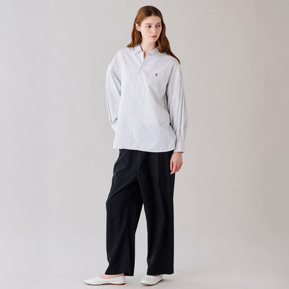 Gymphlex Cotton Stripe L/S Tunic Shirt ジムフレックス コットン ストライプ 長袖チュニックシャツ GY-B0365-PSE【レディース 長袖シャツ リラックスサイズ サイドスリット 26SS】