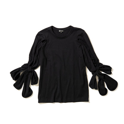 MIYAO Ribbon Cuff Tee ミヤオ 袖口リボン ティー METS-03【レディース コットン素材 リボン 26SS】