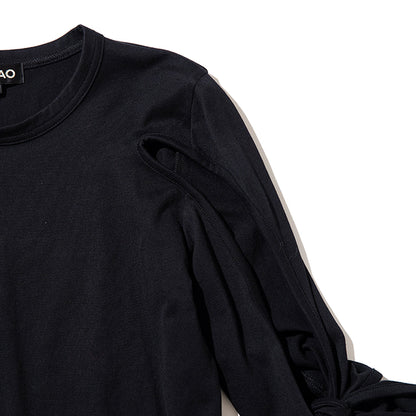 MIYAO Ribbon Cuff Tee ミヤオ 袖口リボン ティー METS-03【レディース コットン素材 リボン 26SS】