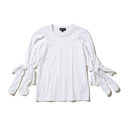 MIYAO Ribbon Cuff Tee ミヤオ 袖口リボン ティー METS-03【レディース コットン素材 リボン 26SS】