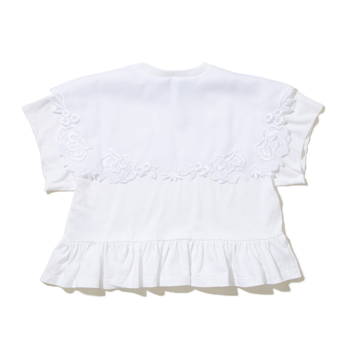 YuumiARIA EMBROIDERY FRILL T-SHIRT ユウミアリア エンブロイダリー フリル Tシャツ 261-AC026【レディース 刺繍Tシャツ バックデザイン 半袖Tシャツ デザインTシャツ 26SS】