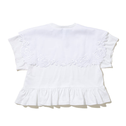 YuumiARIA EMBROIDERY FRILL T-SHIRT ユウミアリア エンブロイダリー フリル Tシャツ 261-AC026【レディース 刺繍Tシャツ バックデザイン 半袖Tシャツ デザインTシャツ 26SS】