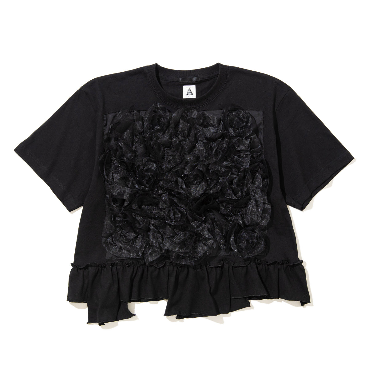 YuumiARIA EMBROIDERY FRILL FLOWERTT-SHIRT ユウミアリア エンブロイダリー フリル フラワー Tシャツ 261-AC025【レディース 刺繍Tシャツ バックデザイン 半袖Tシャツ デザインTシャツ 26SS】