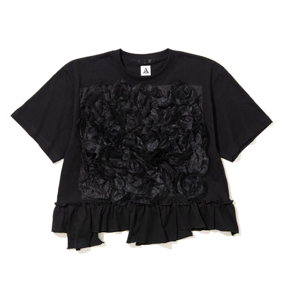 YuumiARIA EMBROIDERY FRILL FLOWERTT-SHIRT ユウミアリア エンブロイダリー フリル フラワー Tシャツ 261-AC025【レディース 刺繍Tシャツ バックデザイン 半袖Tシャツ デザインTシャツ 26SS】