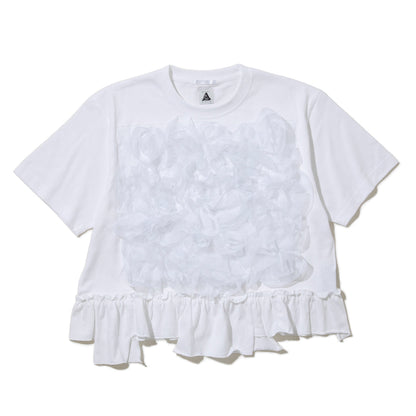YuumiARIA EMBROIDERY FRILL FLOWERTT-SHIRT ユウミアリア エンブロイダリー フリル フラワー Tシャツ 261-AC025【レディース 刺繍Tシャツ バックデザイン 半袖Tシャツ デザインTシャツ 26SS】