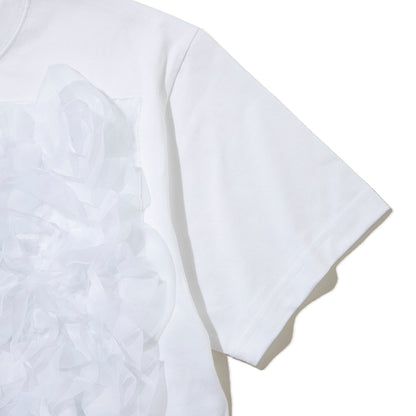 YuumiARIA EMBROIDERY FRILL FLOWERTT-SHIRT ユウミアリア エンブロイダリー フリル フラワー Tシャツ 261-AC025【レディース 刺繍Tシャツ バックデザイン 半袖Tシャツ デザインTシャツ 26SS】