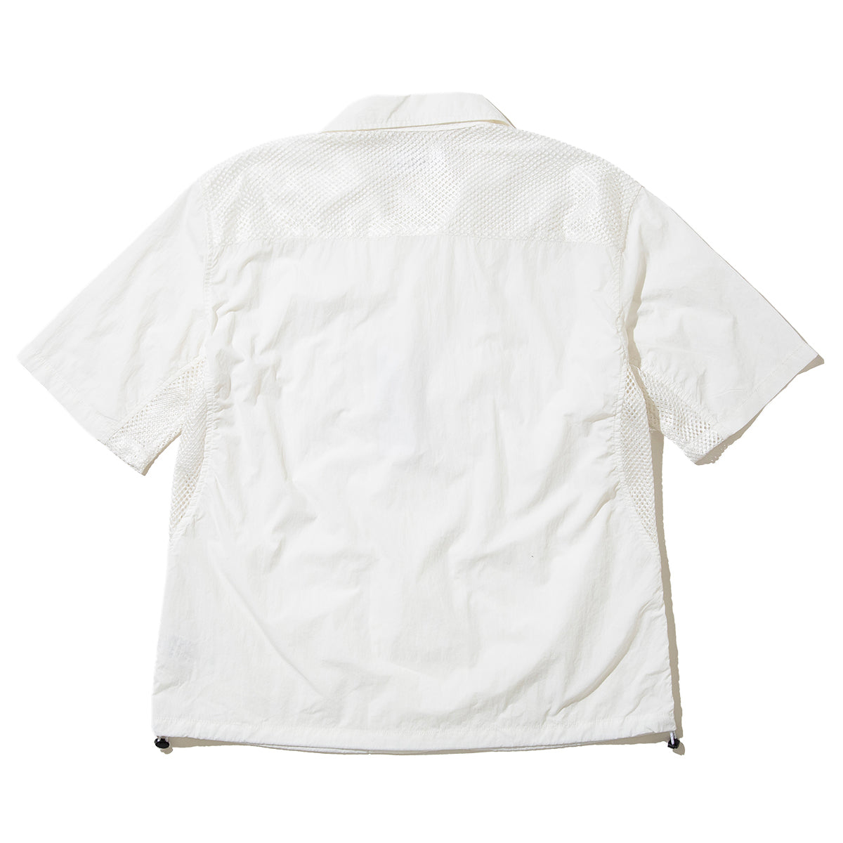 UNFRM OUTDOOR STANDARD NY TYPEWRITER PANEL MESH OPEN COLLAR SHIRT ユニフォームアウトドアスタンダード NY タイプライター パネル メッシュ オープンカラー シャツ SS-4304【メンズ ナイロン素材 通気性 半袖 26SS】