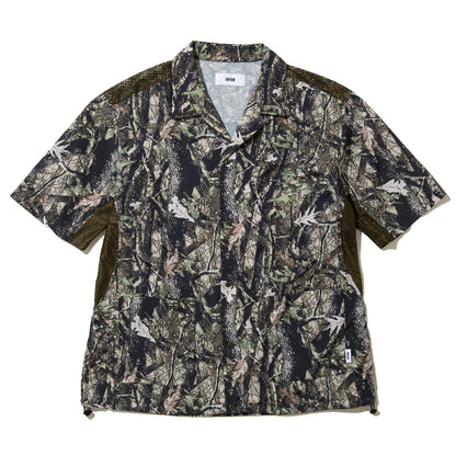 UNFRM OUTDOOR STANDARD NY TYPEWRITER PANEL MESH OPEN COLLAR SHIRT ユニフォームアウトドアスタンダード NY タイプライター パネル メッシュ オープンカラー シャツ SS-4304【メンズ ナイロン素材 通気性 半袖 26SS】