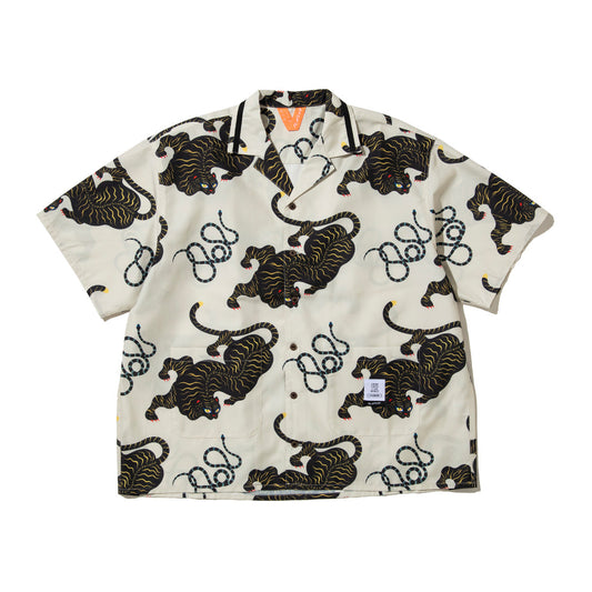 FLATLUX Bite Ss-Shirt フラットラックス バイト ショートスリーブ シャツ FX25-109【メンズ 半袖シャツ 開襟シャツ 総柄シャツ ワイドシルエット 26SS】