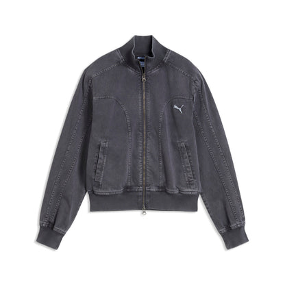 PUMA FUTURE PUMA ARCHIVE プーマ フューチャー プーマ アーカイブ 639135【レディース デニムジャケット ウィッシュ加工 ロゴ ヴィンテージ風 26FW】