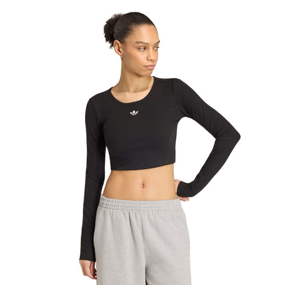 adidas Originals ESSENTIALS RIB CROPPED LONG SLEEVE T-SHIRT アディダスオリジナルス エッセンシャルズ リブ クロップド ロングスリーブ ティーシャツ KR1098【レディース 長袖Tシャツ クロップド丈 タイトフィット ラウンドネック 26FW】