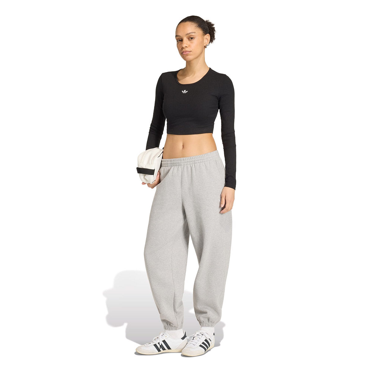 adidas Originals ESSENTIALS RIB CROPPED LONG SLEEVE T-SHIRT アディダスオリジナルス エッセンシャルズ リブ クロップド ロングスリーブ ティーシャツ KR1098【レディース 長袖Tシャツ クロップド丈 タイトフィット ラウンドネック 26FW】