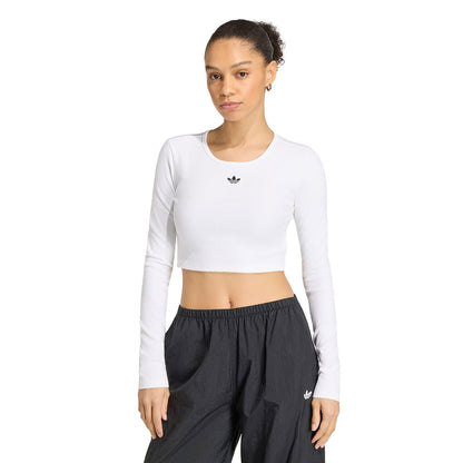 adidas Originals ESSENTIALS RIB CROPPED LONG SLEEVE T-SHIRT アディダスオリジナルス エッセンシャルズ リブ クロップド ロングスリーブ ティーシャツ KR1131【レディース 長袖Tシャツ クロップド丈 タイトフィット ラウンドネック 26FW】