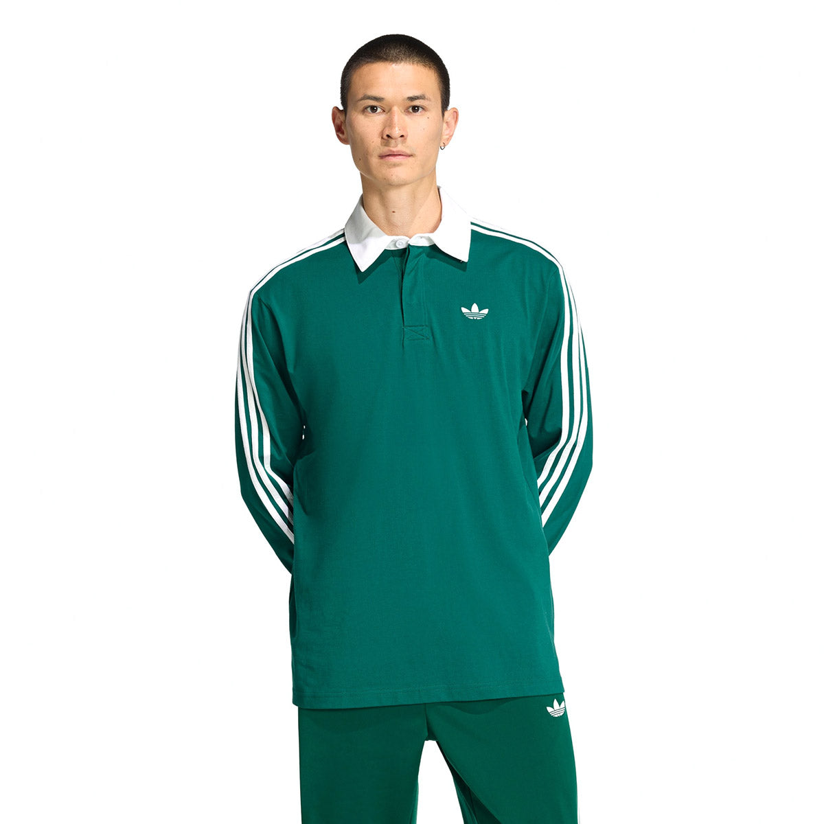 adidas Originals 3-STRIPES RUGBY LONGSLEEVE POLO アディダスオリジナルス スリーストライプス ラグビー ロングスリーブ ポロ KE3572【メンズ ポロシャツ ラグビーポロ 長袖Tシャツ シングルジャージー ルーズフィット 26FW】