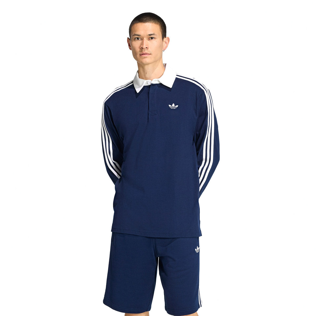 adidas Originals 3-STRIPES RUGBY LONGSLEEVE POLO アディダスオリジナルス スリーストライプス ラグビー ロングスリーブ ポロ KE3574【メンズ ポロシャツ ラグビーポロ 長袖Tシャツ シングルジャージー ルーズフィット 26FW】