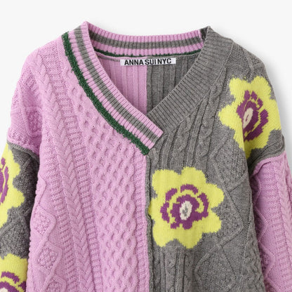anna sui nyc Floral Pattern Mix Jacquard Pullover アナスイ エヌワイシー 花柄MIXジャガードプルオーバー 16213471【レディース ニットプルオーバー ケーブルニット 花柄 ジャカード編み アシンメトリー 26FW】
