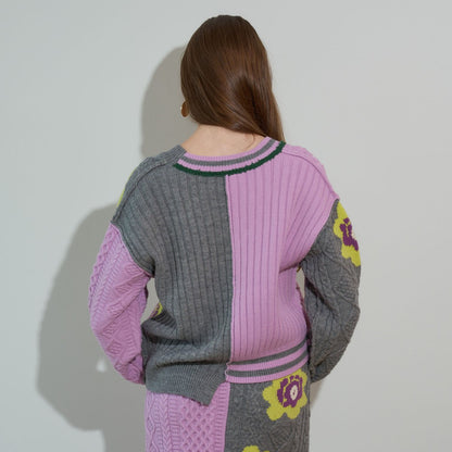 anna sui nyc Floral Pattern Mix Jacquard Pullover アナスイ エヌワイシー 花柄MIXジャガードプルオーバー 16213471【レディース ニットプルオーバー ケーブルニット 花柄 ジャカード編み アシンメトリー 26FW】