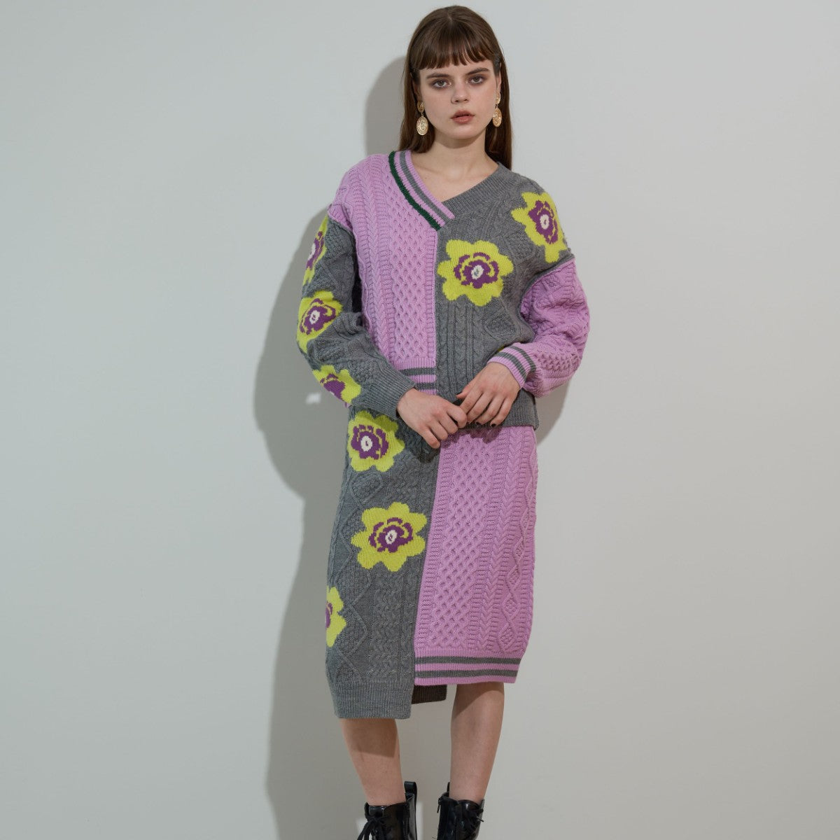 anna sui nyc Floral Pattern Mix Jacquard Pullover アナスイ エヌワイシー 花柄MIXジャガードプルオーバー 16213471【レディース ニットプルオーバー ケーブルニット 花柄 ジャカード編み アシンメトリー 26FW】