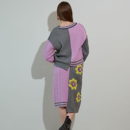 anna sui nyc Floral Pattern Mix Jacquard Pullover アナスイ エヌワイシー 花柄MIXジャガードプルオーバー 16213471【レディース ニットプルオーバー ケーブルニット 花柄 ジャカード編み アシンメトリー 26FW】