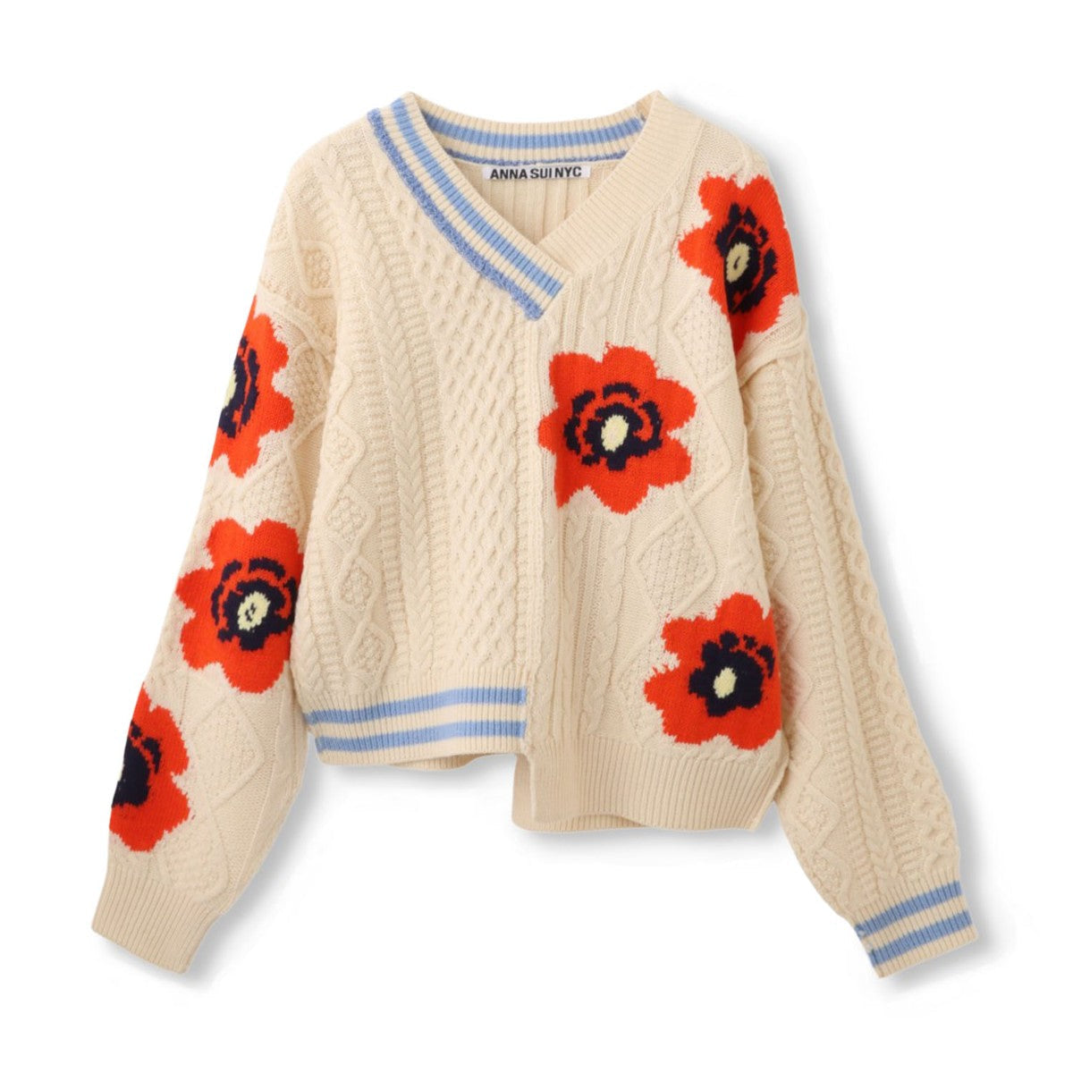 anna sui nyc Floral Pattern Mix Jacquard Pullover アナスイ エヌワイシー 花柄MIXジャガードプルオーバー 16213471【レディース ニットプルオーバー ケーブルニット 花柄 ジャカード編み アシンメトリー 26FW】