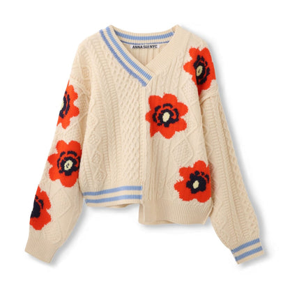 anna sui nyc Floral Pattern Mix Jacquard Pullover アナスイ エヌワイシー 花柄MIXジャガードプルオーバー 16213471【レディース ニットプルオーバー ケーブルニット 花柄 ジャカード編み アシンメトリー 26FW】